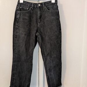 Topshop PETITE Washed Black Straight Leg Jeans